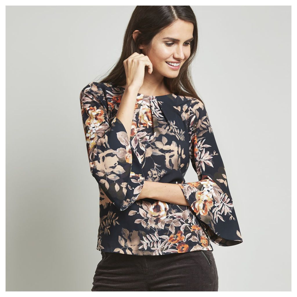Fluted Sleeve Woven Front Floral Top