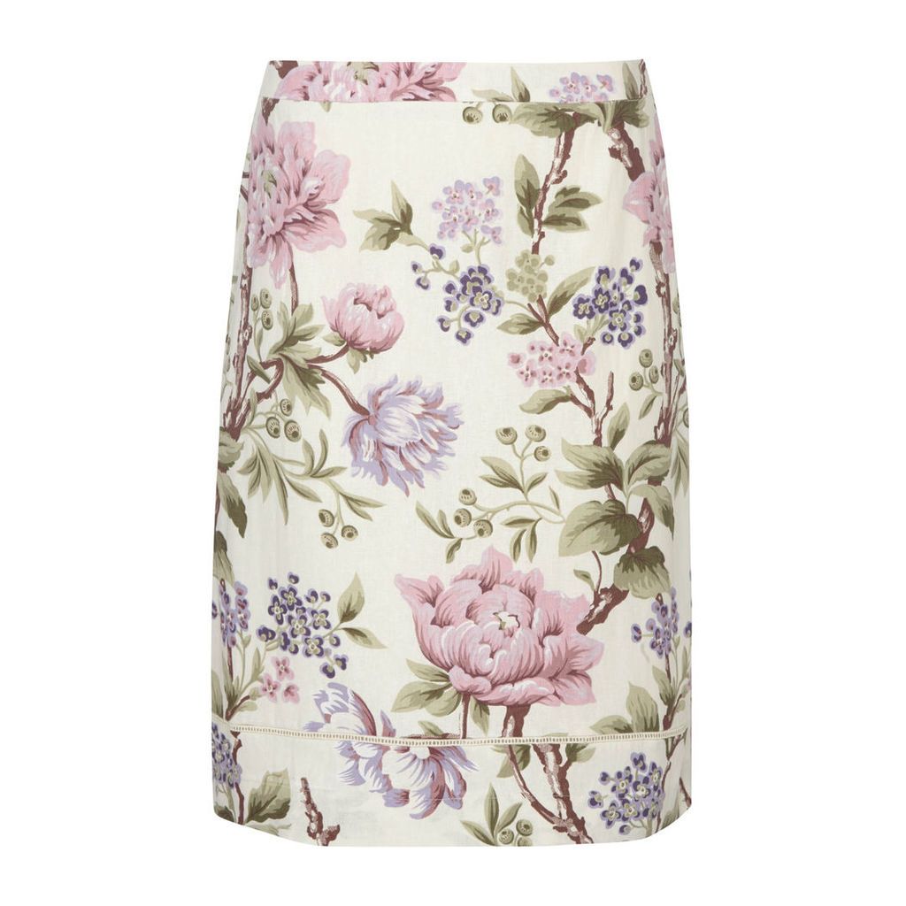 Rose Print Linen Blend Pencil Skirt