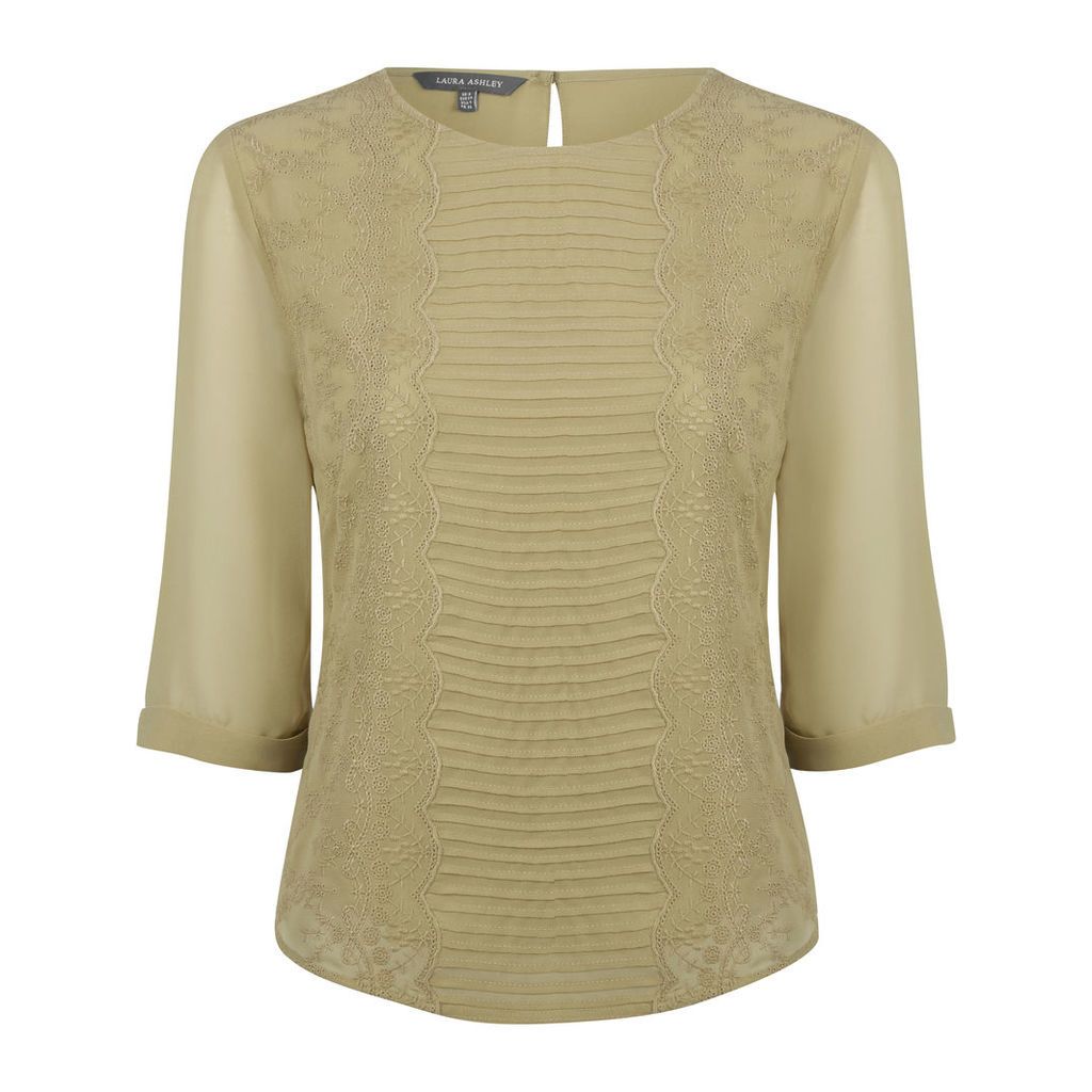 Olive Embroidered Lined SemiSheer Blouse