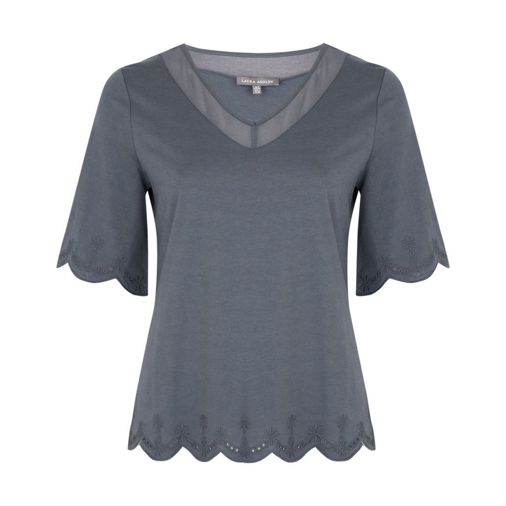 Eyelet Embroderied Top with Woven Detail