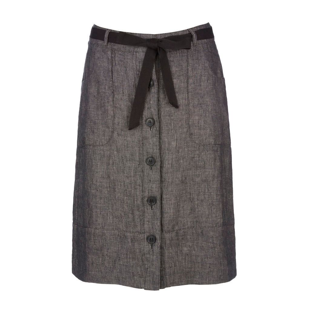 Button Front Pocket Detail Linen Skirt