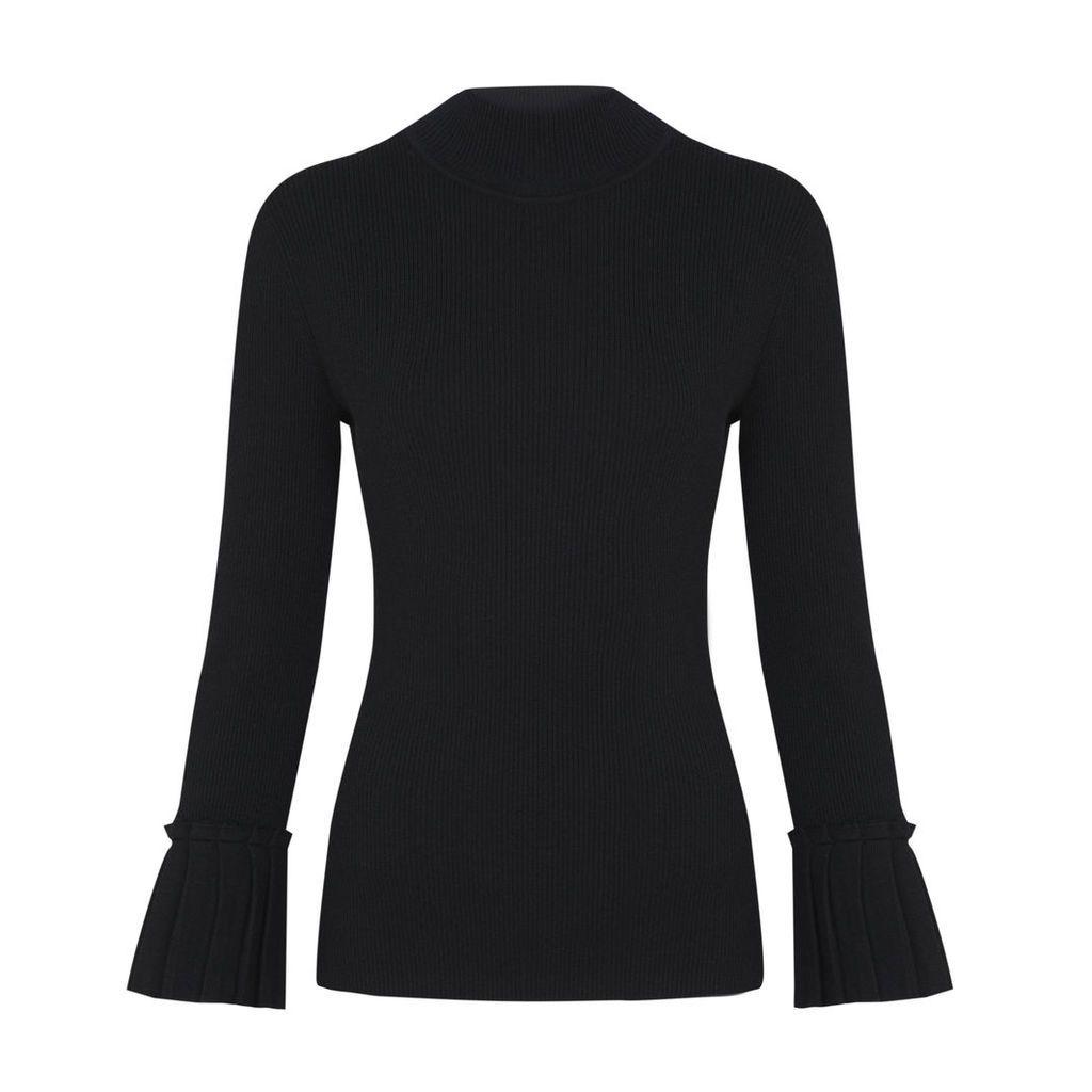 Black Funnel Neck Jumper with Pleated Cuffs