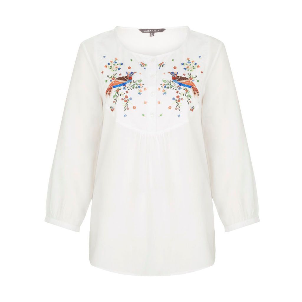 Bird Embroidered Bib Blouse