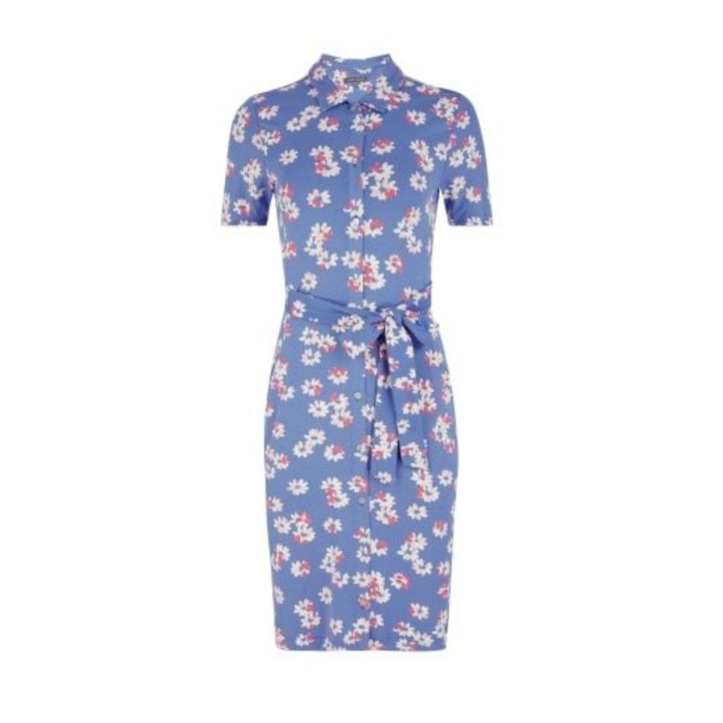 Blue Blossom Print Jersey Shirt Dress