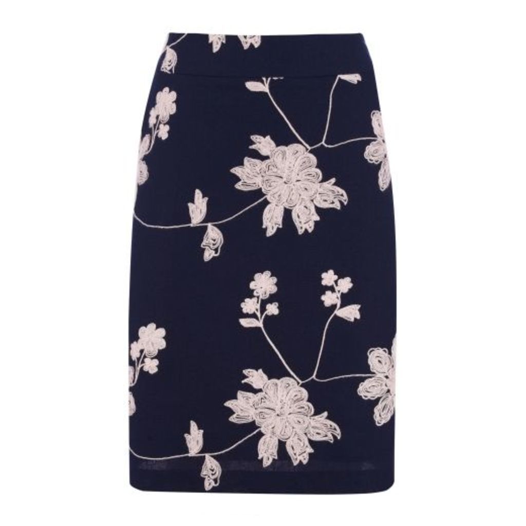 Embroidered Linen ALine Skirt