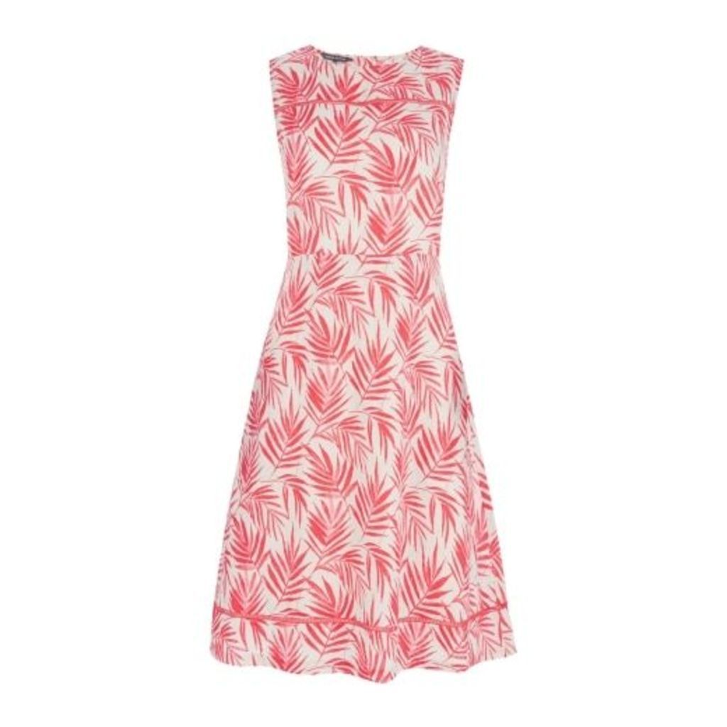 Summer Palm Print Fit and Flare Linen Dress