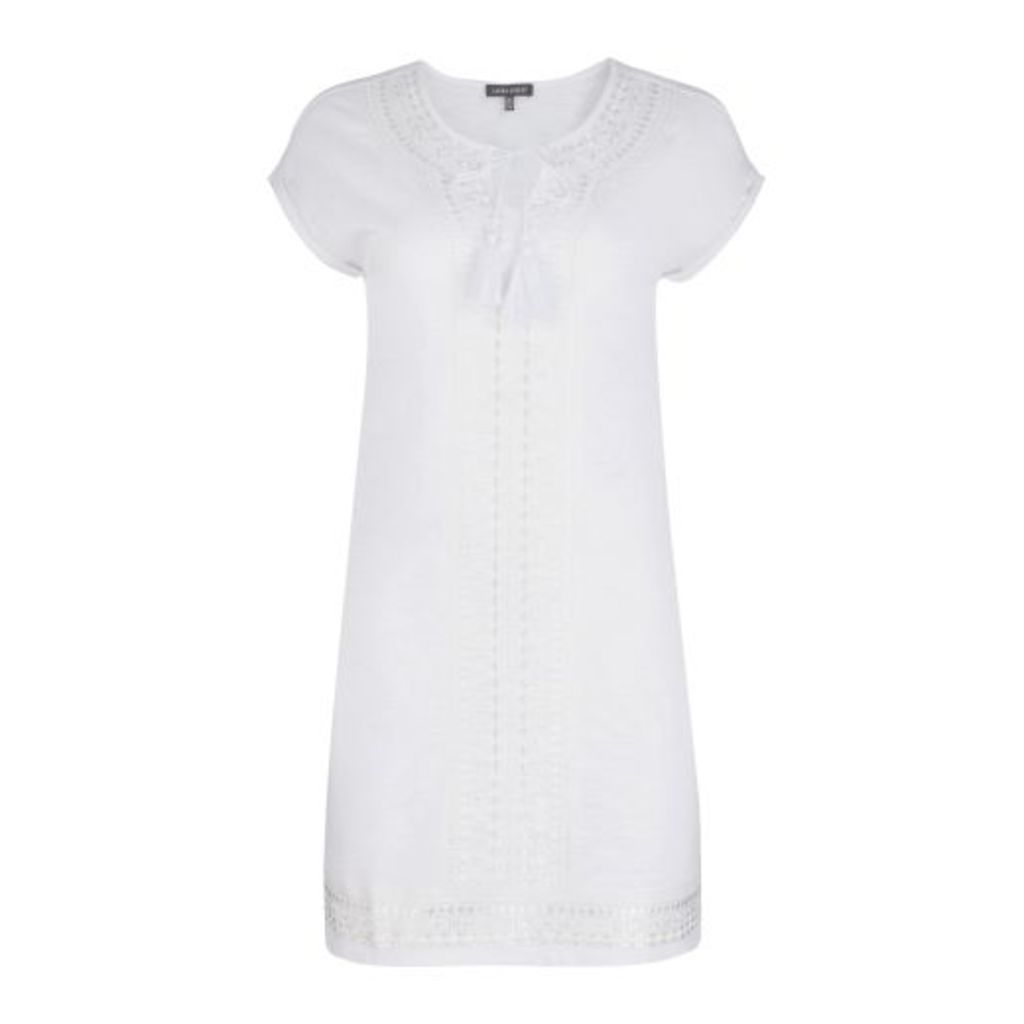 White Embroidered Jersey Slub Tunic Dress