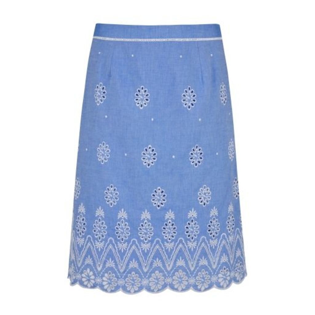 Blue Embroidery and Cutwork ALine Skirt