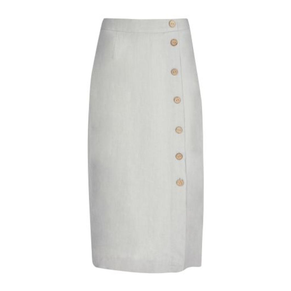 Silver Grey Midi Linen Side Button Skirt