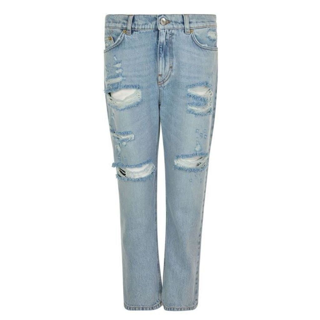 DOLCE AND GABBANA Strawberry Applique Distressed Jeans