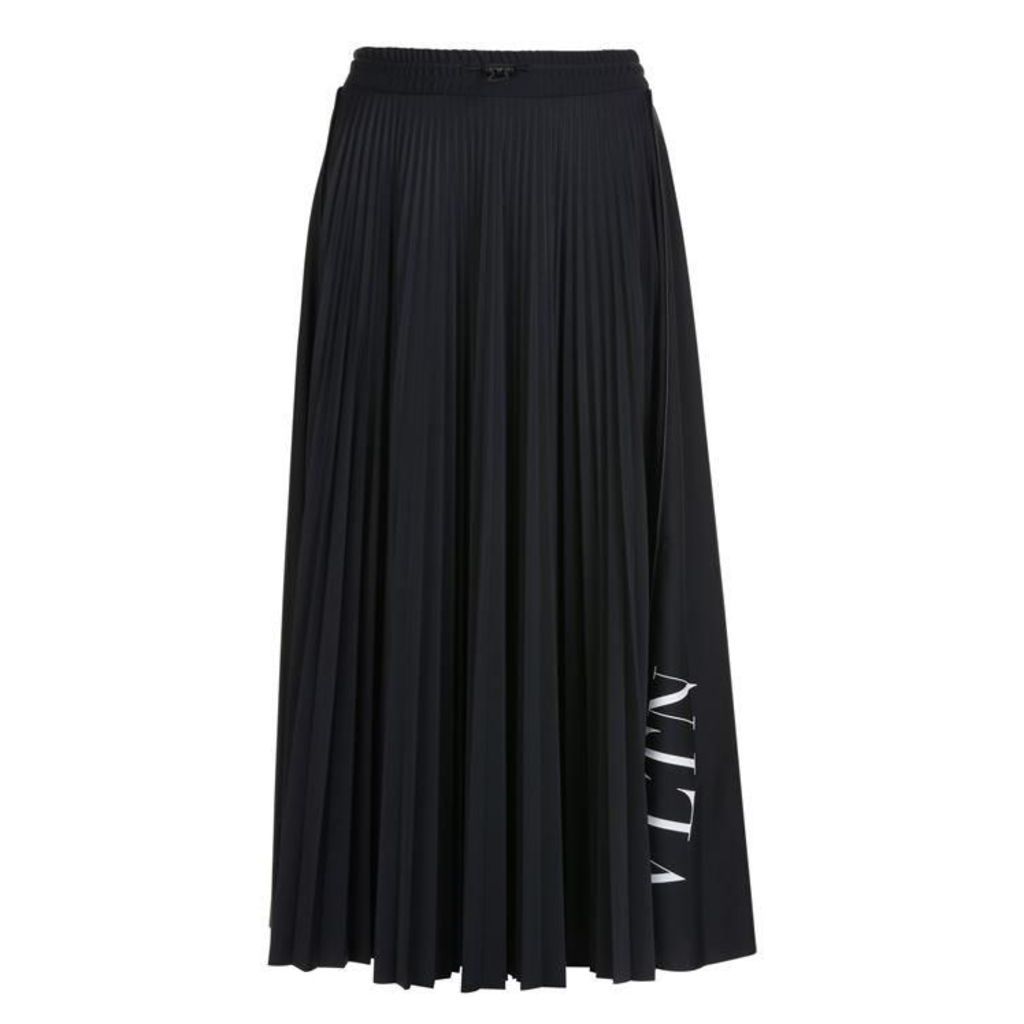 Valentino Logo Pleated Midi Skirt