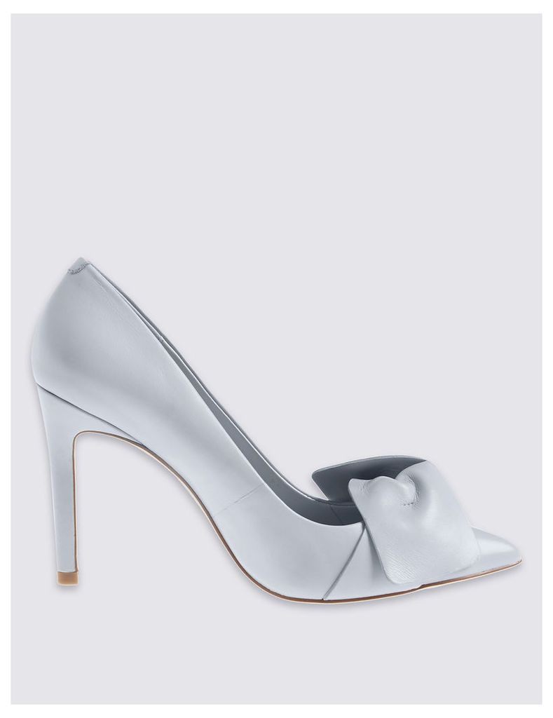 M&S Collection Leather Stiletto Bow Court Shoes