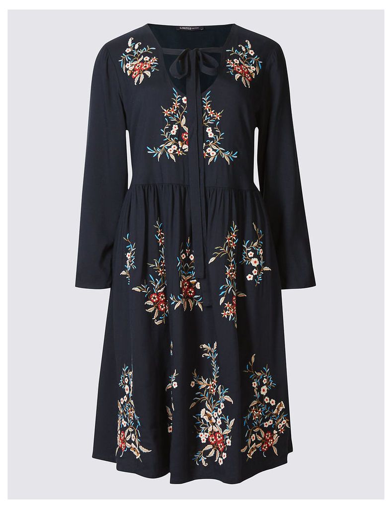 Limited Edition Embroidered Tie Detail Skater Dress