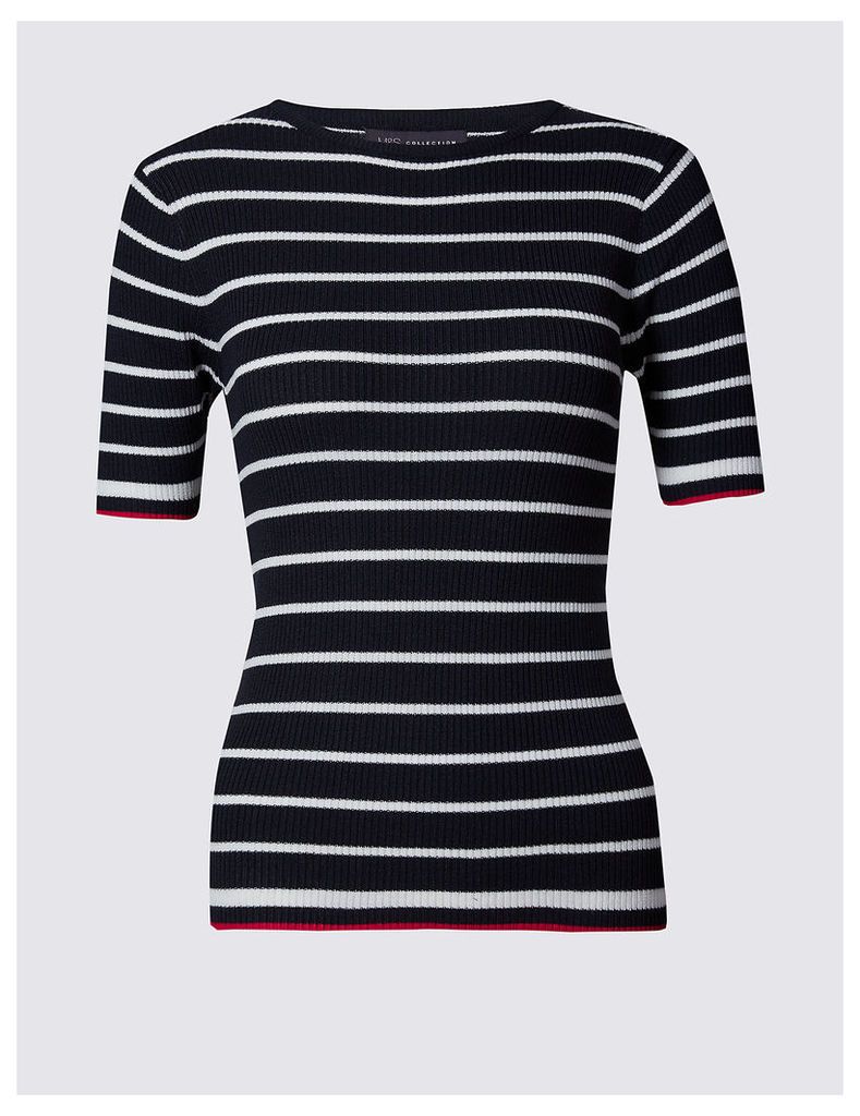 M&S Collection Striped Short Sleeve Round Neck Jumper