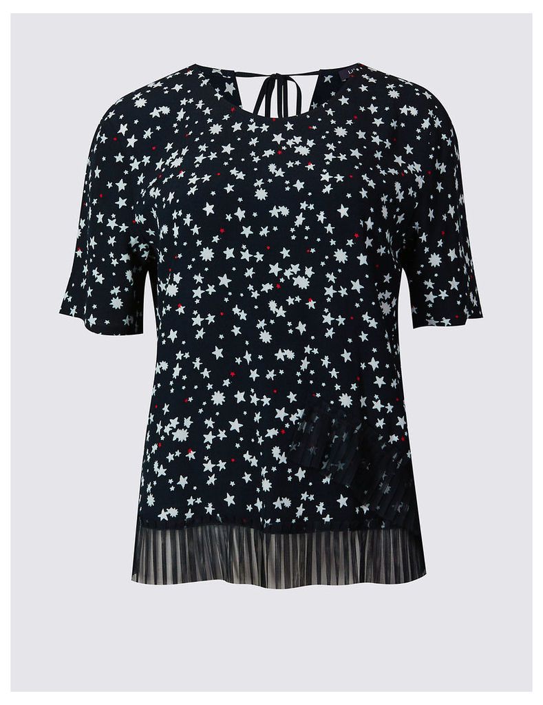 Limited Edition Star Print Round Neck Short Sleeve Blouse