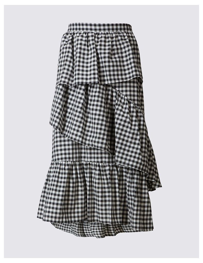 M&S Collection Cotton Rich Gingham Ruffle A-Line Midi Skirt