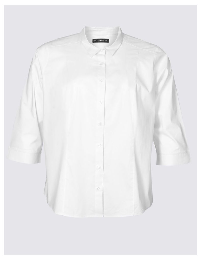 M&S Collection PLUS Cotton Rich 3/4 Sleeve Shirt