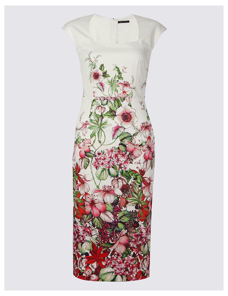 M&S Collection Cotton Rich Floral Print Bodycon Midi Dress