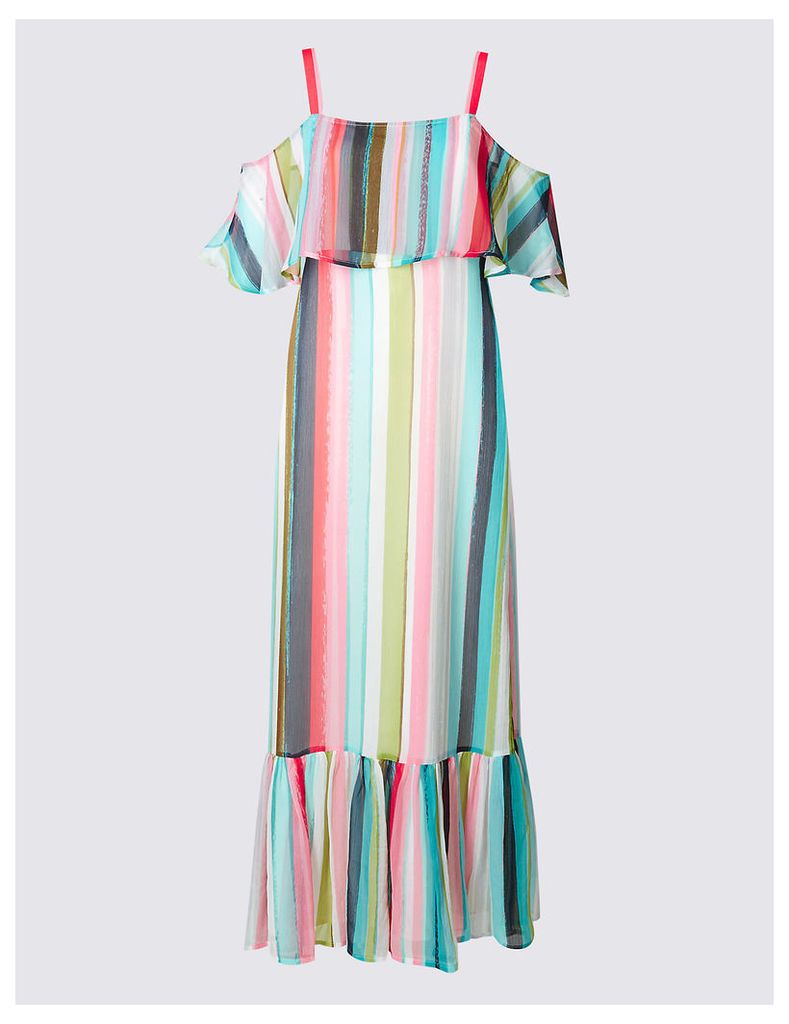 M&S Collection Striped Frill Cold Shoulder Shift Maxi Dress