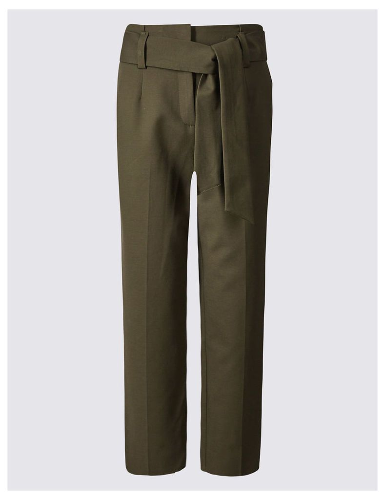 M&S Collection Cotton Rich Tie Front Straight Leg Trousers