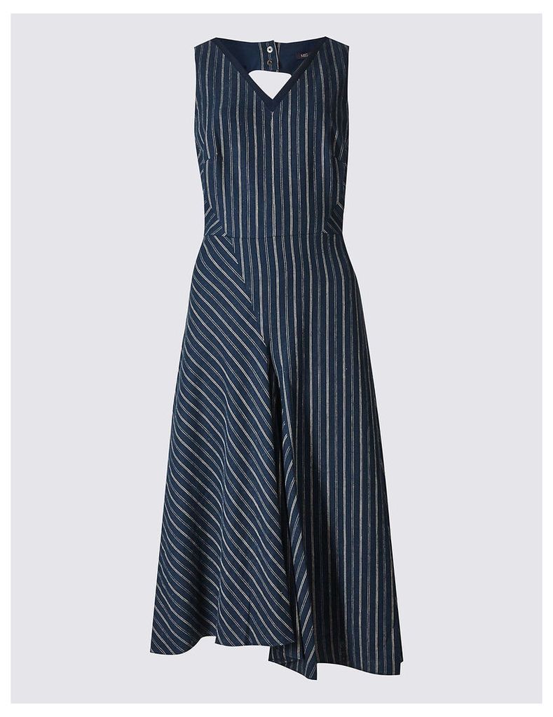 M&S Collection Linen Rich Striped Asymmetric Skater Dress