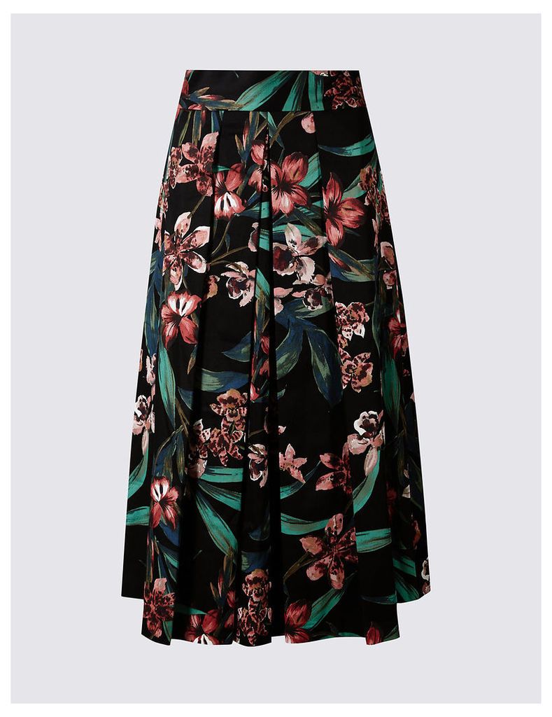 M&S Collection Cotton Rich Floral Print A-Line Midi Skirt