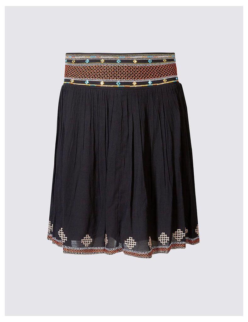 Indigo Collection Mirror Embroidered A-Line Mini Skirt