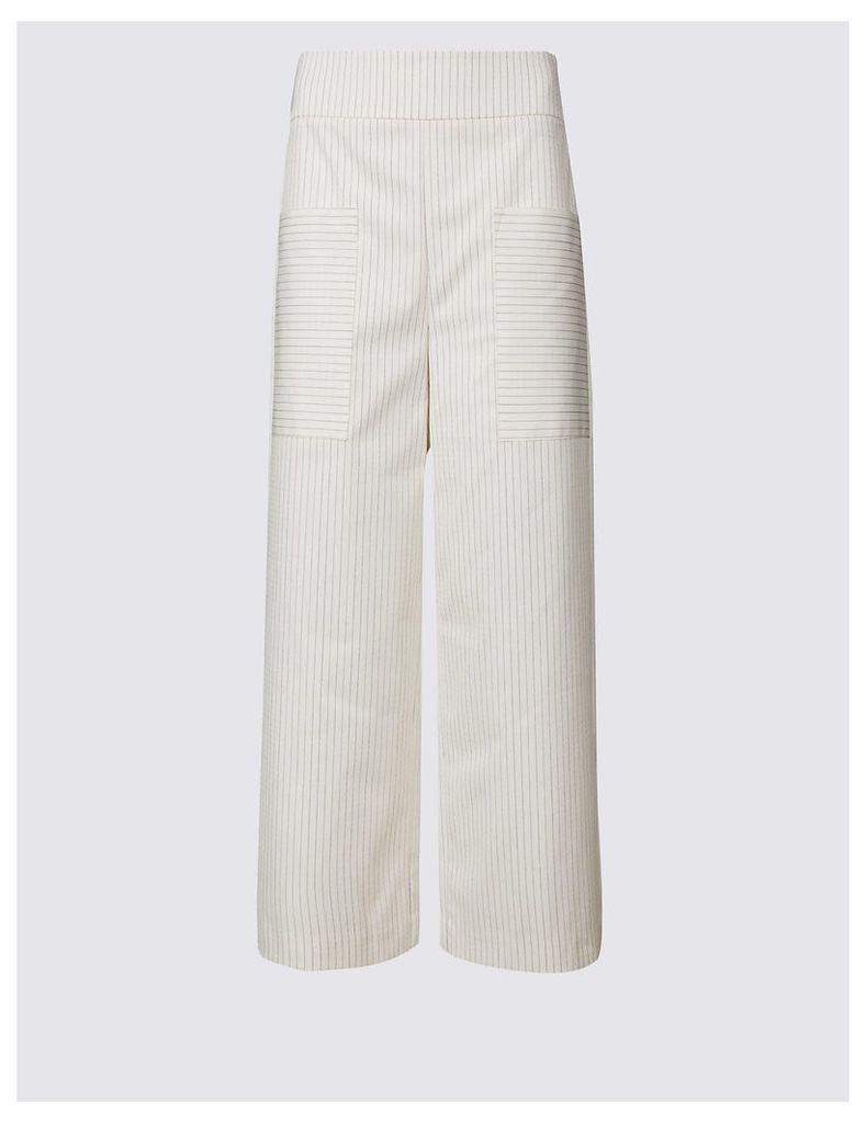 M&S Collection Cotton Rich Striped Wide Leg Trousers