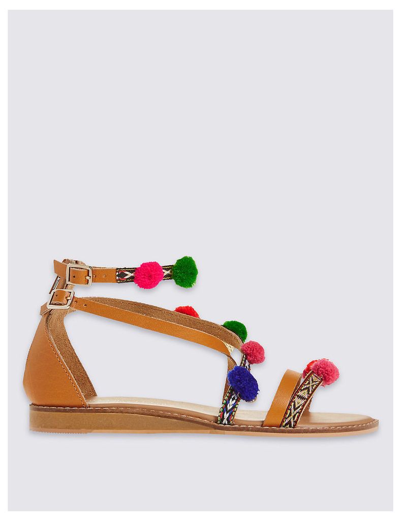 M&S Collection Cross Over Pom Pom Sandals