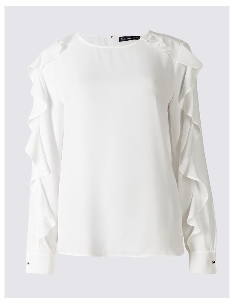 M&S Collection Ruffle Split Sleeve Round Neck Blouse