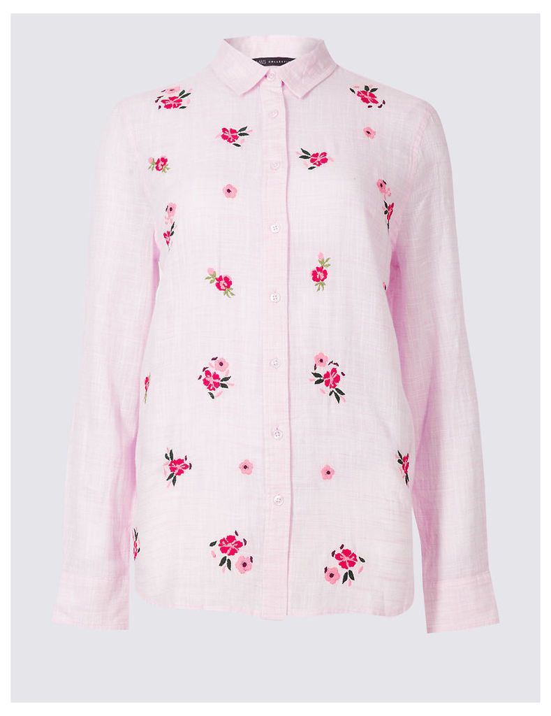 M&S Collection Pure Cotton Ditsy Embroidered Shirt