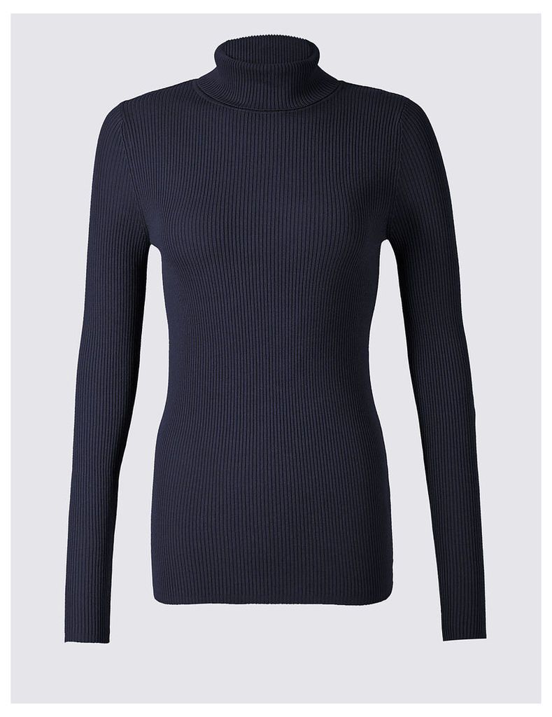 M&S Collection Ribbed Polo Neck Jumper