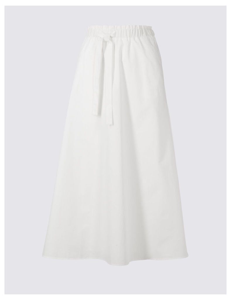 Limited Edition Pure Cotton Tie Waist A-Line Midi Skirt