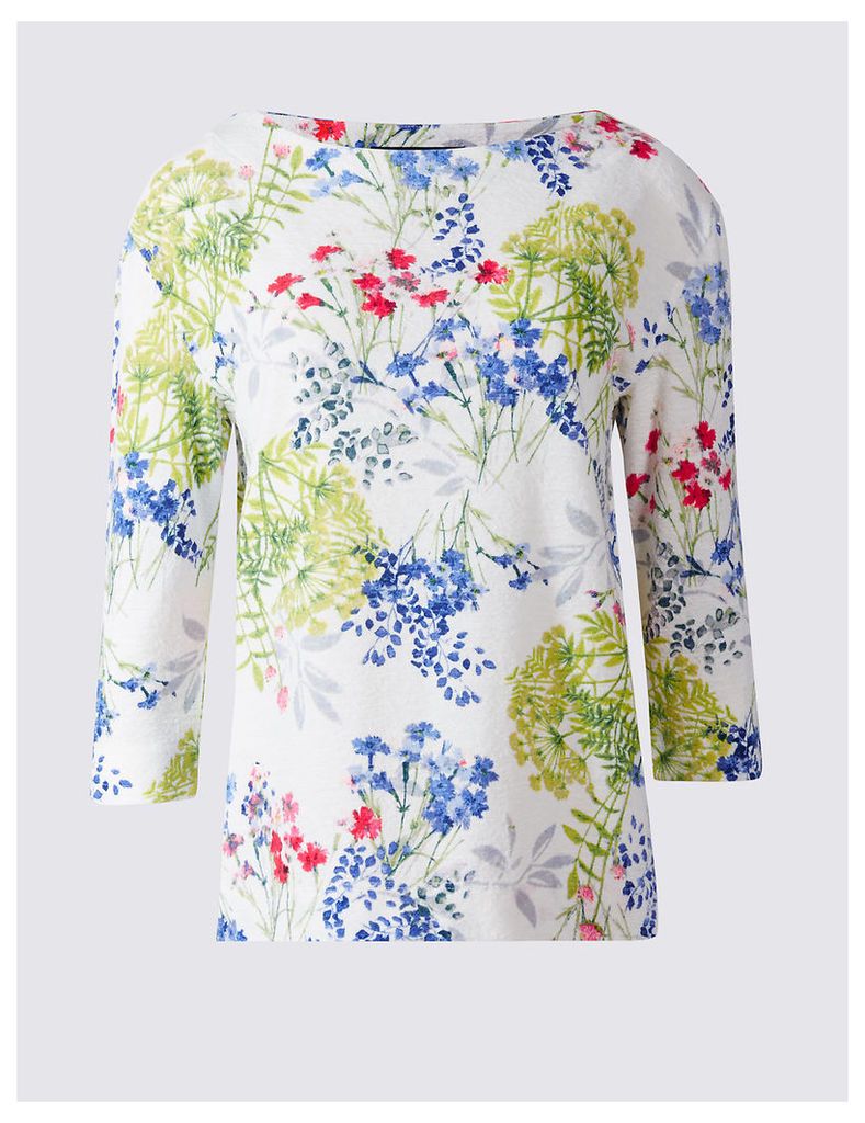 M&S Collection Floral Print 3/4 Sleeve Sweatshirt