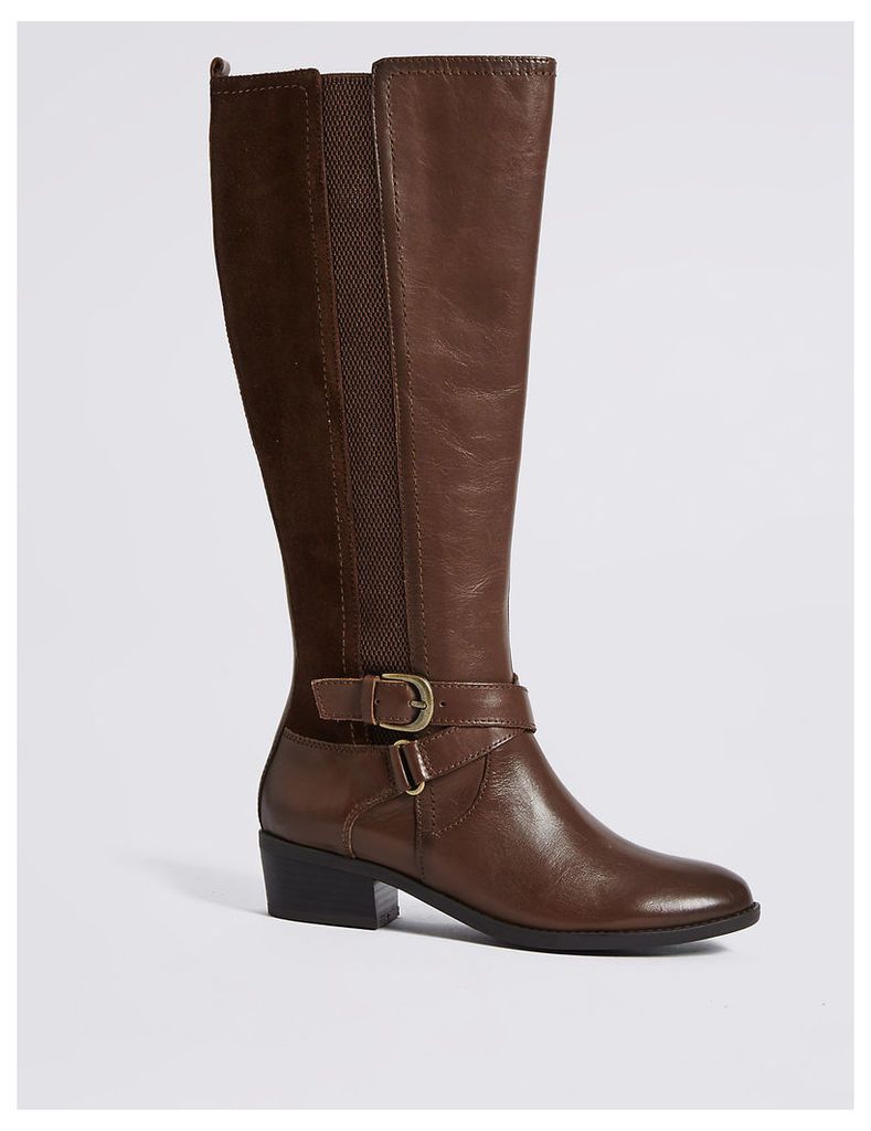 M&S Collection Leather Block Heel Strap Knee High Boots