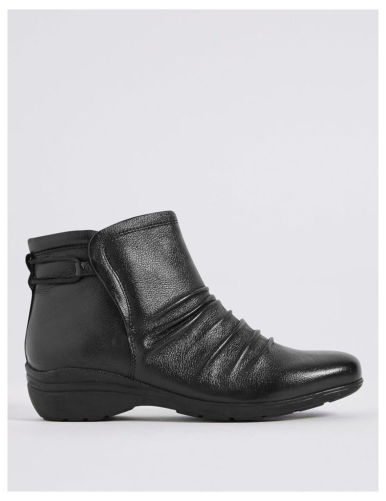 Footglove Leather Elastic Ruched Ankle Boots