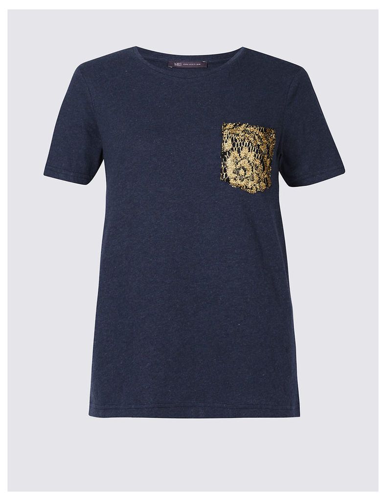 M&S Collection Pure Cotton Lace Pocket Short Sleeve T-Shirt