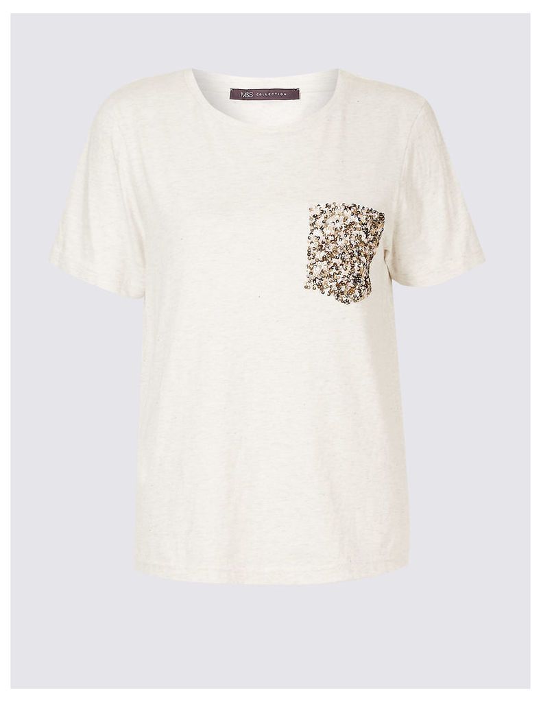M&S Collection Pure Cotton Sequin Pocket T-Shirt