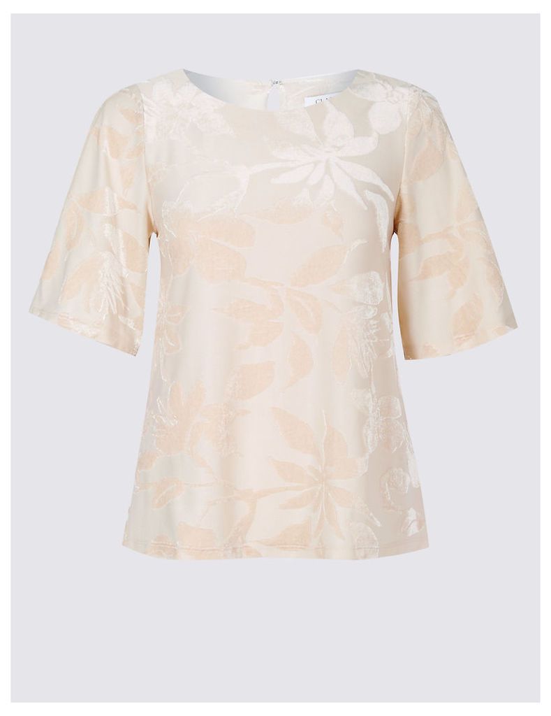 Classic Floral Jacquard Half Sleeve Shell Top