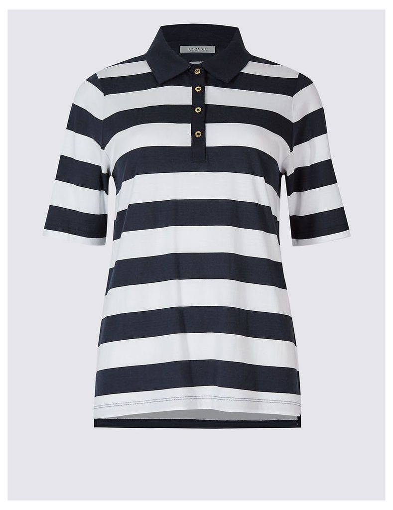 Classic Pure Cotton Striped Polo T-Shirt