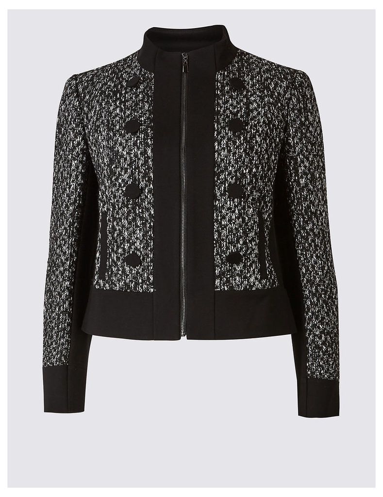 M&S Collection Textured Contrast Hem Tweed Jacket