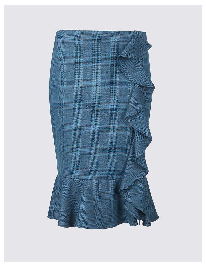M&S Collection Checked Ruffle Pencil Midi Skirt