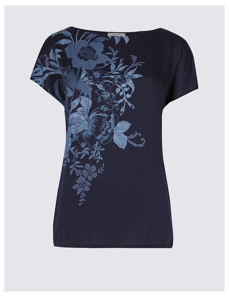 Per Una Floral Print Satin Front T-Shirt