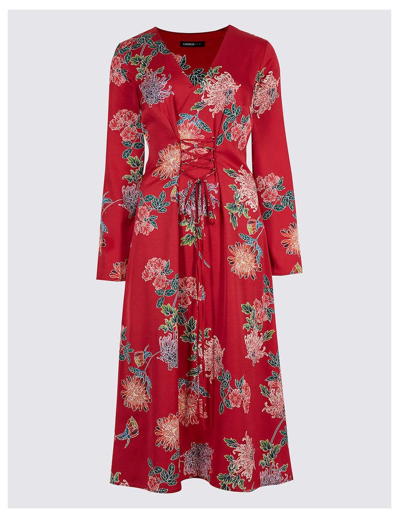Limited Edition Floral Print Satin Swing Midi Dress
