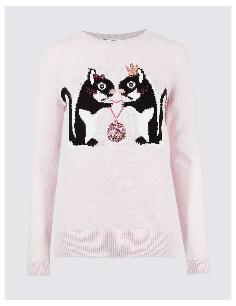 M&S Collection Printed Novelty Round Neck Jumper