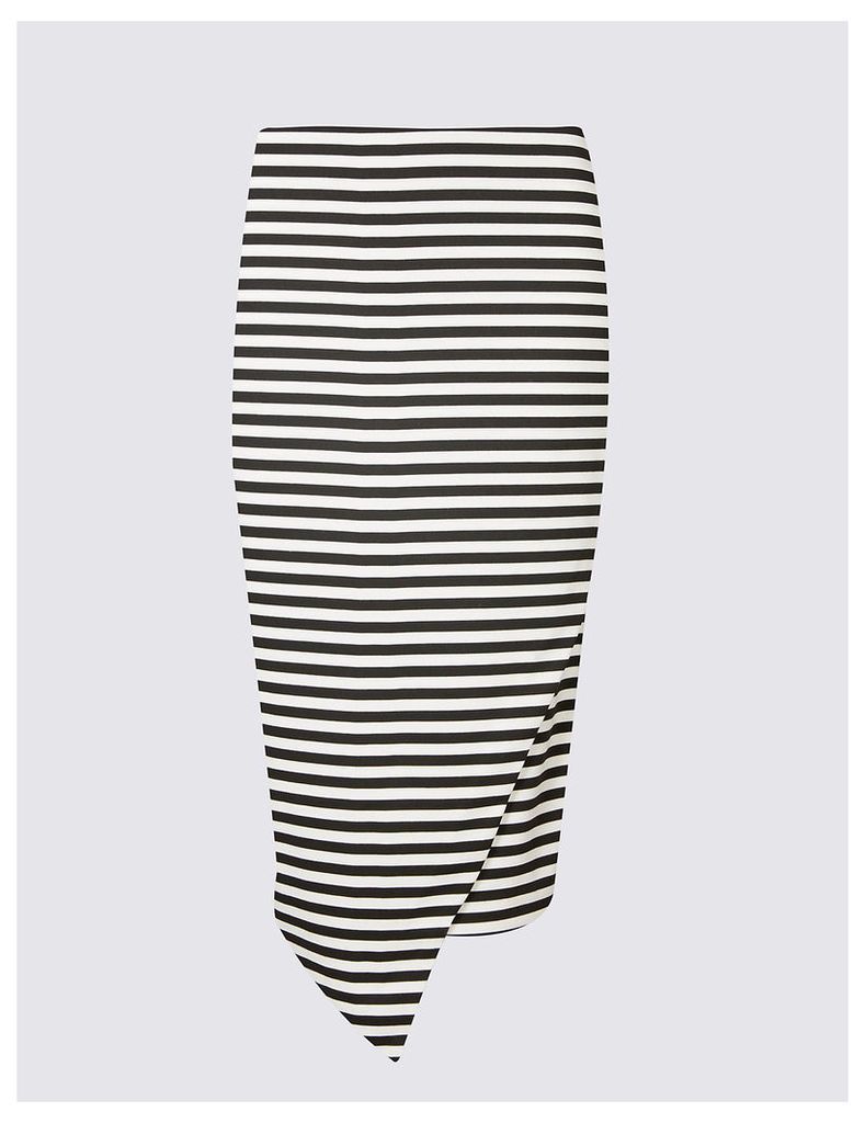 M&S Collection Striped Asymmetric Wrap Pencil Midi Skirt