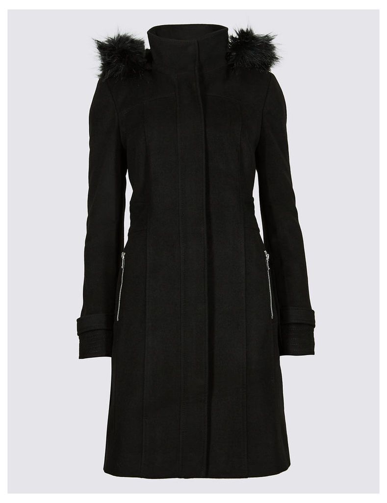 M&S Collection Faux Fur Collar Longline Coat