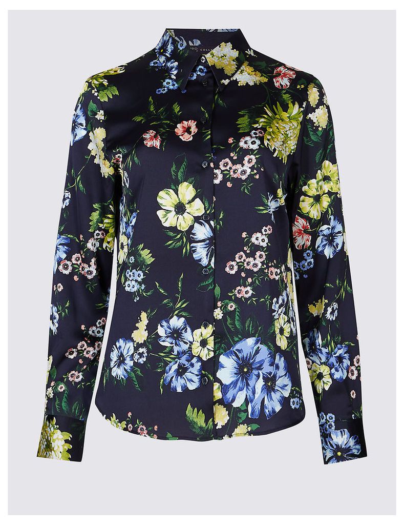 M&S Collection Floral Print Satin Long Sleeve Shirt