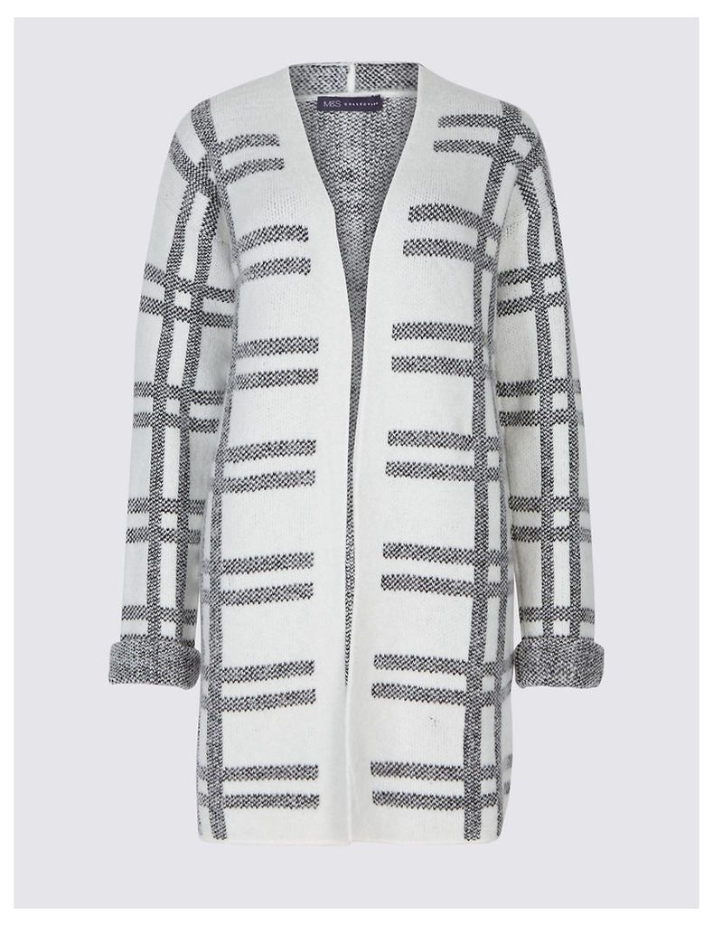 M&S Collection Checked Longline Open Front Cardigan