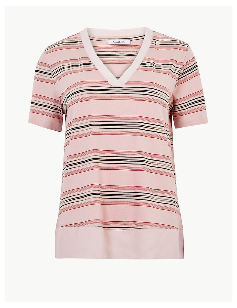 M&S Collection Striped V-Neck Regular Fit T-Shirt